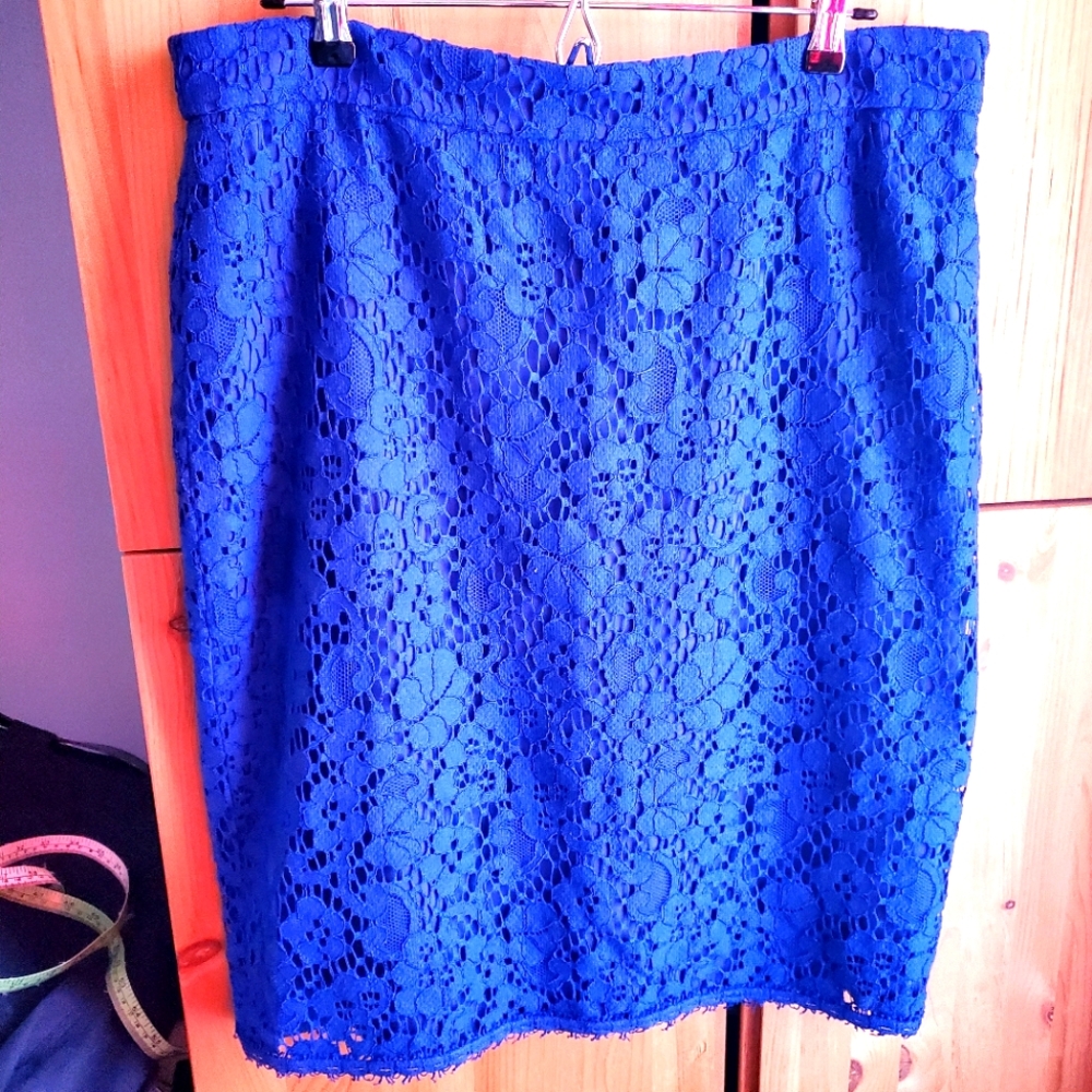 Escada Royal Blue Cotton Viscose Lace Pencil Skirt Size 14